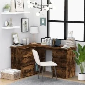 Escritorio de esquina contrachapada roble ahumado 145x100x76cm de vidaXL, Escritorios - Ref: Foro24-815441, Precio: 143,88 €,...