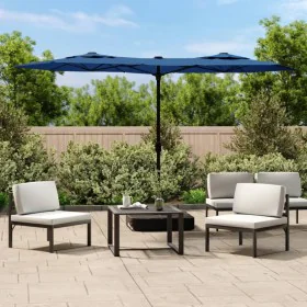 Sombrilla doble con luces LED azul 316x240 cm de vidaXL, Sombrillas - Ref: Foro24-362976, Precio: 117,53 €, Descuento: %