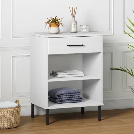 Console cabinet with metal legs made of solid white pine wood OSLO by vidaXL, Side tables - Ref: Foro24-351002, Price: 46,72 ...