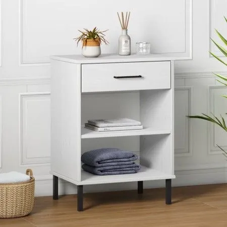 Konsolenschrank mit Metallbeinen aus massivem Kiefernholz, weiß OSLO von vidaXL, Seitentische - Ref: Foro24-351002, Preis: 46...