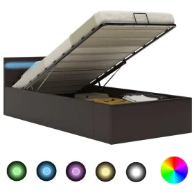 Cama canapé hidráulica con LED cuero sintético gris 90x200 cm de vidaXL, Camas y somieres - Ref: Foro24-285552, Precio: 305,6...