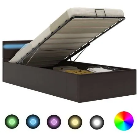 Cama canapé hidráulica con LED cuero sintético gris 90x200 cm de vidaXL, Camas y somieres - Ref: Foro24-285552, Precio: 305,6...