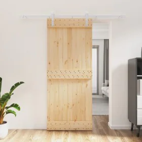 Puerta corredera con herrajes madera maciza de pino 85x210 cm de vidaXL, Puertas - Ref: Foro24-3203028, Precio: 167,72 €, Des...