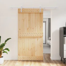 Schiebetür mit Beschlägen aus massivem Kiefernholz, 100 x 210 cm von vidaXL, Türen - Ref: Foro24-3203031, Preis: 215,68 €, Ra...