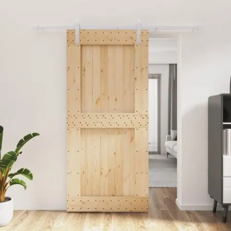 Schiebetür mit Beschlägen aus massivem Kiefernholz, 95 x 210 cm von vidaXL, Türen - Ref: Foro24-3203036, Preis: 200,09 €, Rab...
