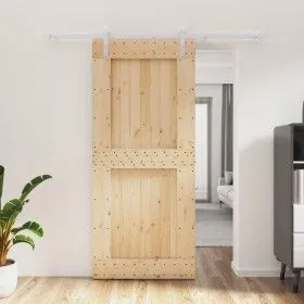Puerta corredera con herrajes madera maciza de pino 90x210 cm de vidaXL, Puertas - Ref: Foro24-3203035, Precio: 206,33 €, Des...