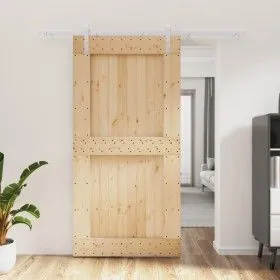 Schiebetür mit Beschlägen aus massivem Kiefernholz 100x210 cm von vidaXL, Türen - Ref: Foro24-3203037, Preis: 220,07 €, Rabat...