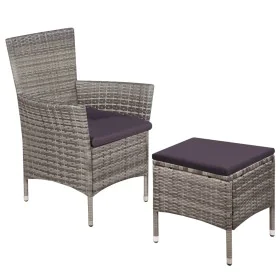 Sillas de jardín y taburete con cojines ratán sintético gris de vidaXL, Sillas de jardín - Ref: Foro24-44092, Precio: 97,47 €...