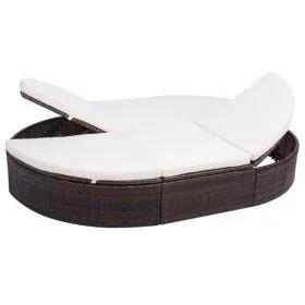 Tumbona de jardín con cortinas de ratán sintético marrón de vidaXL, Camas para exteriores - Ref: Foro24-42939, Precio: 342,51...