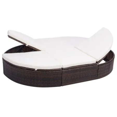 Tumbona de jardín con cortinas de ratán sintético marrón de vidaXL, Camas para exteriores - Ref: Foro24-42939, Precio: 342,51...