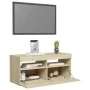 Mueble de TV con luces LED roble Sonoma 90x35x40 cm de vidaXL, Muebles TV - Ref: Foro24-804385, Precio: 60,02 €, Descuento: %