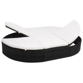Tumbona de jardín con cojines de ratán sintético negro de vidaXL, Camas para exteriores - Ref: Foro24-42940, Precio: 302,63 €...