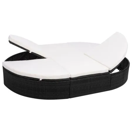 Tumbona de jardín con cojines de ratán sintético negro de vidaXL, Camas para exteriores - Ref: Foro24-42940, Precio: 302,63 €...