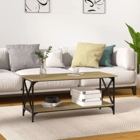 Mesa de centro madera contrachapada y hierro negro 100x45x45 cm de vidaXL, Mesas de centro - Ref: Foro24-823312, Precio: 42,7...