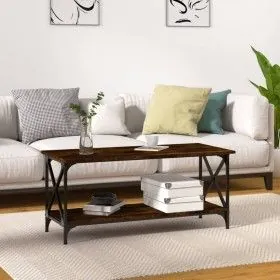 Mesa de centro madera y hierro roble ahumado 100x45x45 cm de vidaXL, Mesas de centro - Ref: Foro24-823314, Precio: 46,27 €, D...