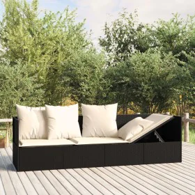 Sofá tumbona de jardín con cojines ratán sintético negro de vidaXL, Tumbonas - Ref: Foro24-319562, Precio: 221,02 €, Descuent...