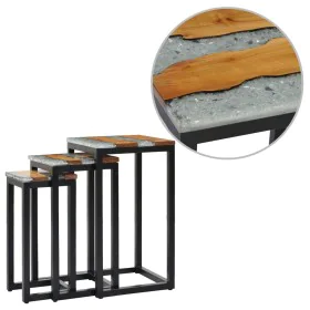 Mesas apilables 3 unidades madera maciza de teca y polirresina de vidaXL, Mesas auxiliares - Ref: Foro24-281648, Precio: 204,...