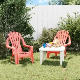 Sillas de jardín niños 2 uds aspecto madera PP rojo 37x34x44 cm de vidaXL, Sillas de jardín - Ref: Foro24-364738, Precio: 54,...