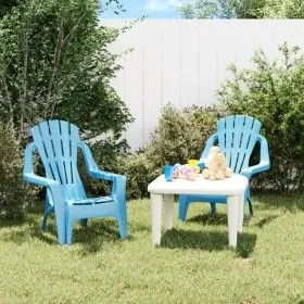 Sillas de jardín niños 2 uds aspecto madera PP azul 37x34x44 cm de vidaXL, Sillas de jardín - Ref: Foro24-364739, Precio: 54,...