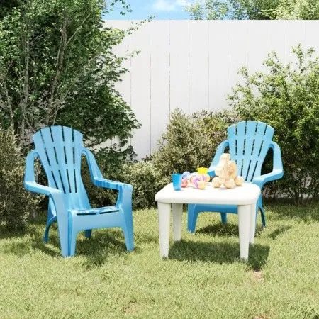 Sillas de jardín niños 2 uds aspecto madera PP azul 37x34x44 cm de vidaXL, Sillas de jardín - Ref: Foro24-364739, Precio: 54,...