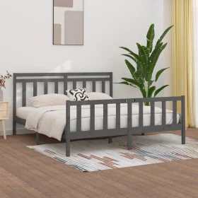 Estructura de cama de madera maciza de pino gris 200x200 cm de vidaXL, Camas y somieres - Ref: Foro24-3107050, Precio: 169,86...