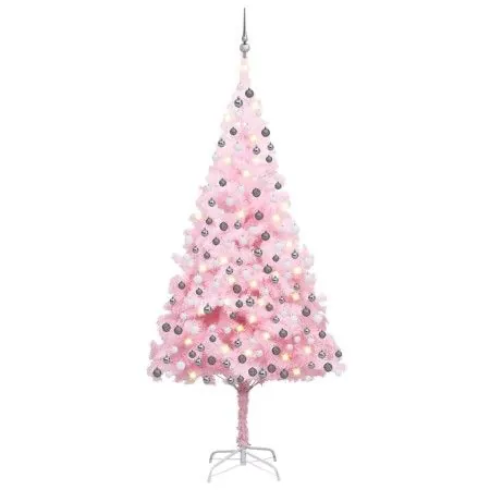 Árbol de Navidad preiluminado con luces y bolas rosa 210 cm de vidaXL, Arboles de navidad - Ref: Foro24-3077672, Precio: 102,...