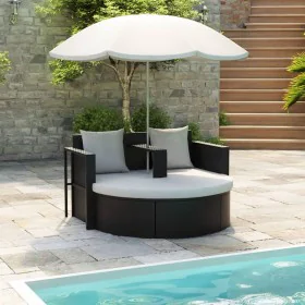 Cama de jardín con sombrilla ratán sintético negro de vidaXL, Camas para exteriores - Ref: Foro24-40735, Precio: 339,27 €, De...