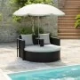Cama de jardín con sombrilla ratán sintético negro de vidaXL, Camas para exteriores - Ref: Foro24-40735, Precio: 339,27 €, De...