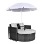 Cama de jardín con sombrilla ratán sintético negro de vidaXL, Camas para exteriores - Ref: Foro24-40735, Precio: 339,27 €, De...