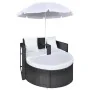 Cama de jardín con sombrilla ratán sintético negro de vidaXL, Camas para exteriores - Ref: Foro24-40735, Precio: 339,27 €, De...