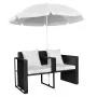 Cama de jardín con sombrilla ratán sintético negro de vidaXL, Camas para exteriores - Ref: Foro24-40735, Precio: 339,27 €, De...